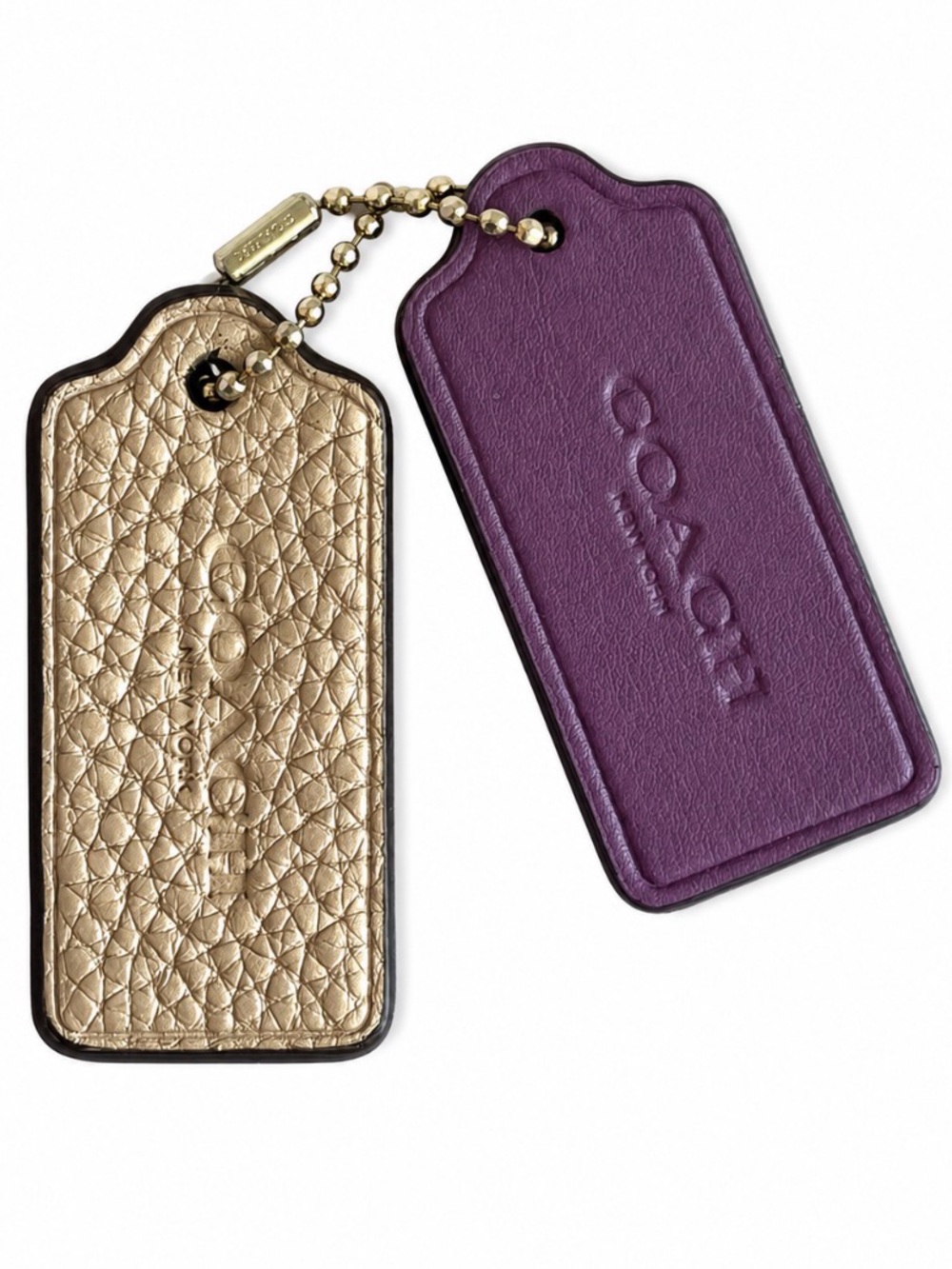 COACH 💜 Greige and Purple Leather Medium Hang Tag Set of Two